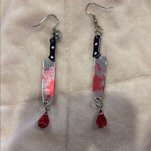 Silver and Red Knife Earrings